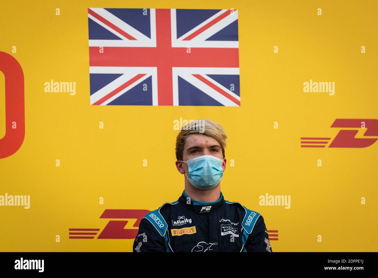 Ticktum Daniel (gbr), dighe, Dallara F2 2018, ritratto, podio, durante il 12° round del Campionato FIA Formula 2 2020 dal 4 al 6 dicembre 2020 sul circuito Internazionale del Bahrain, a Sakhir, Bahrain - Foto Sebastiaan Rozendaal / Dutch Photo Agency / DPPI / LM Foto Stock