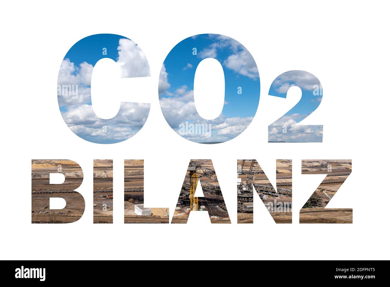 "Bilancio CO2" in tedesco sullo sfondo di un cantiere. Foto Stock