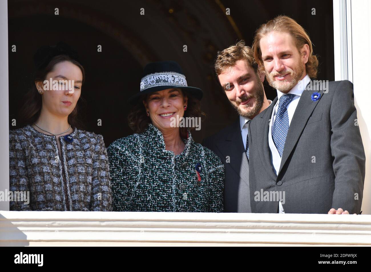 Alexandra di Hanovre, la principessa Caroline de Hanovre, Sacha Casiraghi, Pierre Casiraghi e Andrea Casiraghi sul balcone del Palazzo del Principe, dopo le celebrazioni della Giornata Nazionale del Principato di Monaco, il 19 novembre 2018. Foto di Laurent Zabulon/ABACAPRESS.COM Foto Stock