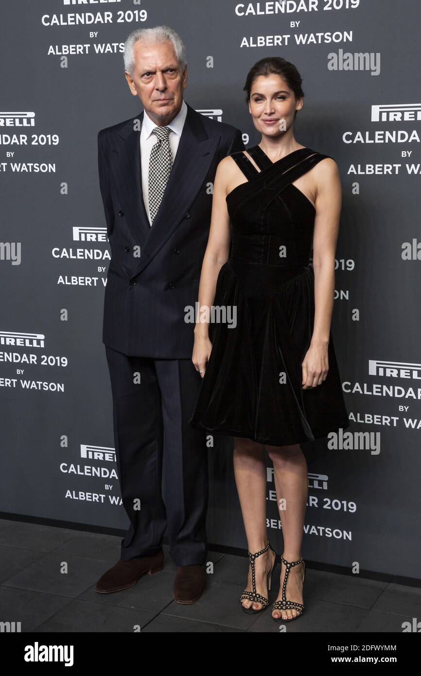 Marco Tronchetti Provera (Presidente Pirelli), Laetitia Casta partecipa alla presentazione ufficiale della Presentazione del Calendario Pirelli 2019 "il cal", tenutasi presso la sede centrale Pirelli di Milano il 5 dicembre 2018. Foto di Marco Piovanotto/Abacapress.com Foto Stock