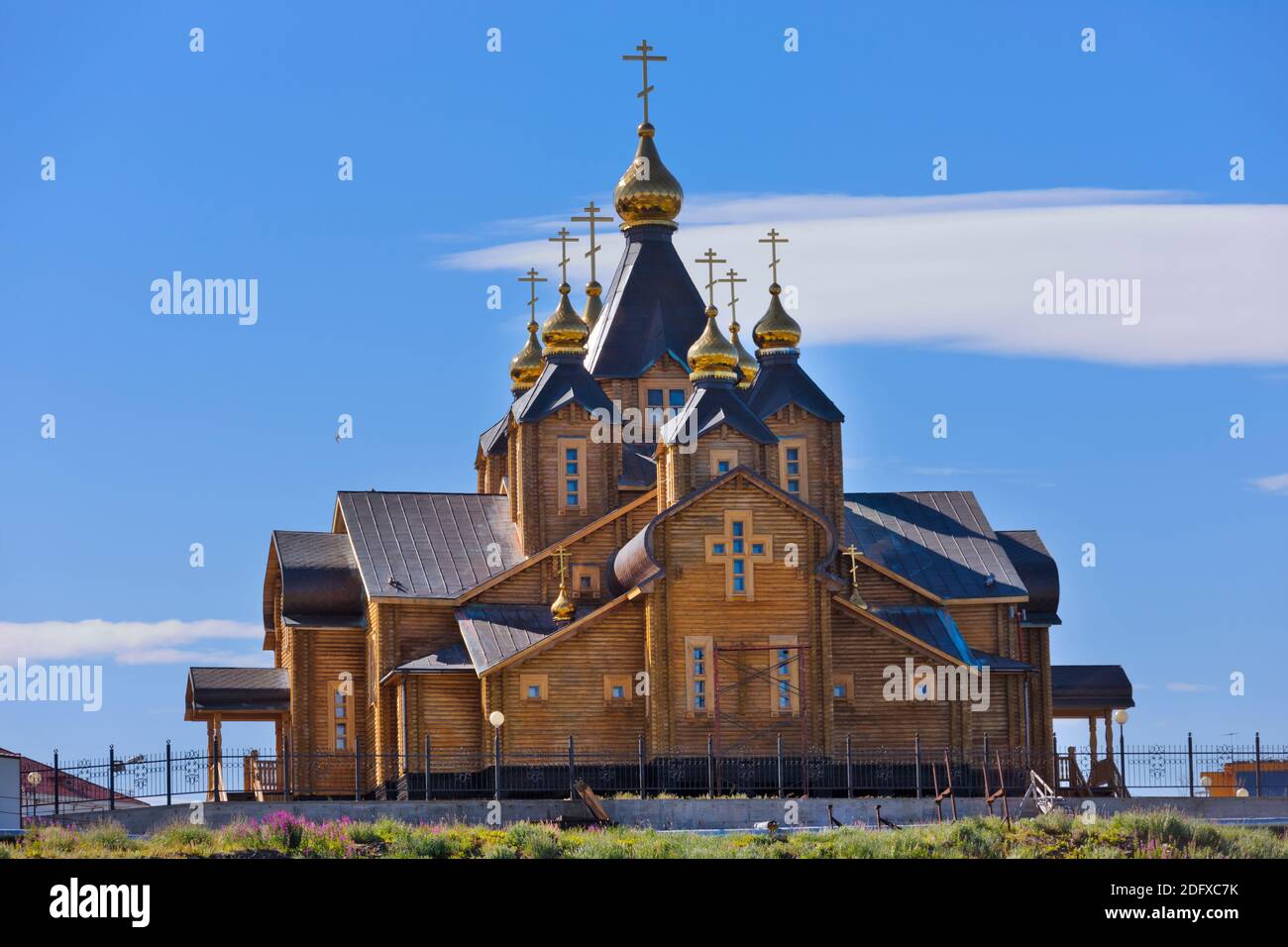 Chiesa Ortodossa, la più grande struttura di legno in estremo oriente russo, Anadyr, Chukotka Okrug autonomo, Russia Foto Stock