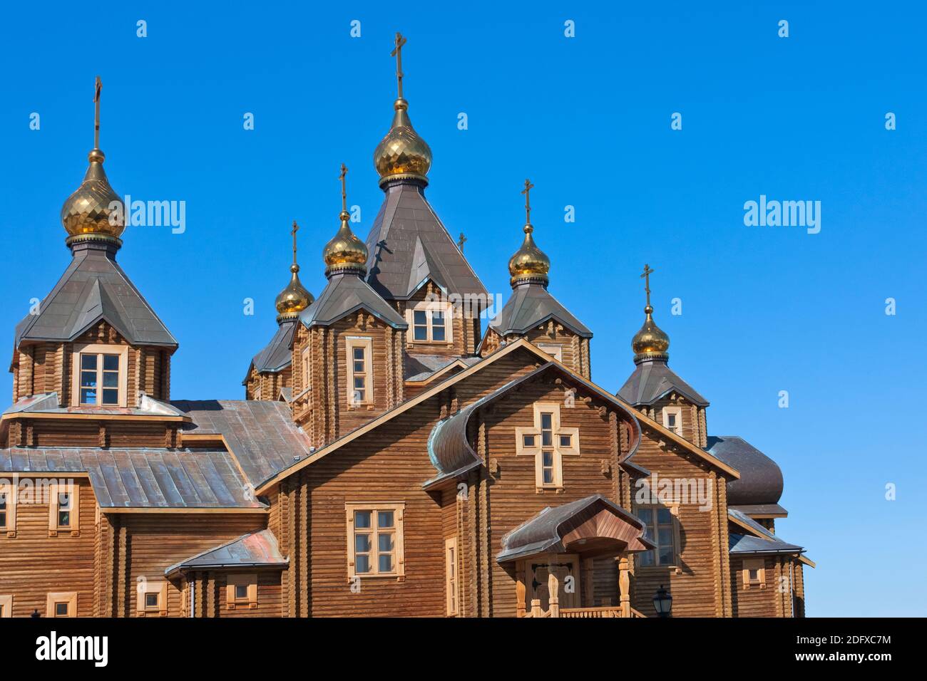 Chiesa Ortodossa, la più grande struttura di legno in estremo oriente russo, Anadyr, Chukotka Okrug autonomo, Russia Foto Stock