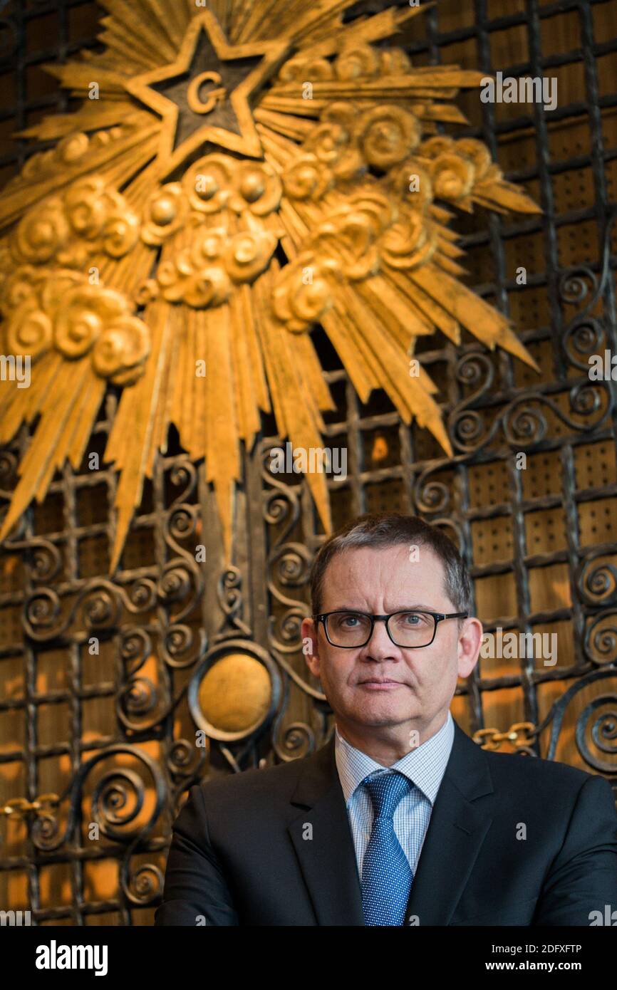 Jean-Pierre Hubbsch Grand Maitre du Grand Orient de France a son bureau de la rue Cadet Siege du GODF. Parigi, Francia, 3 ottobre 2018. Foto di Vernier/JBV News/ABACAPRESS.COM Foto Stock