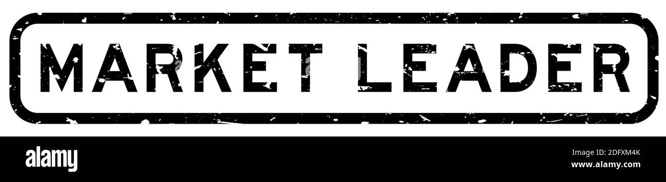 Grunge nero, leader del mercato parola guarnizione quadrata in gomma stampigliata su sfondo bianco Illustrazione Vettoriale