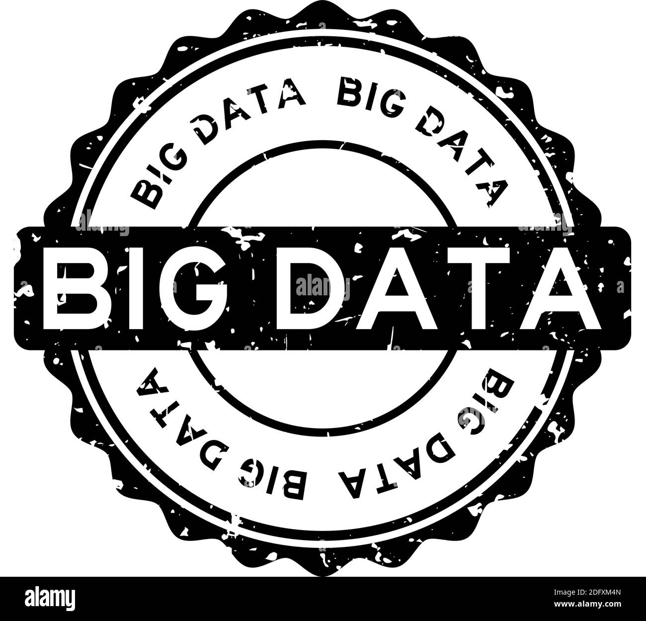 Grunge nero big data parola rotonda guarnizione in gomma stampigliata su sfondo bianco Illustrazione Vettoriale