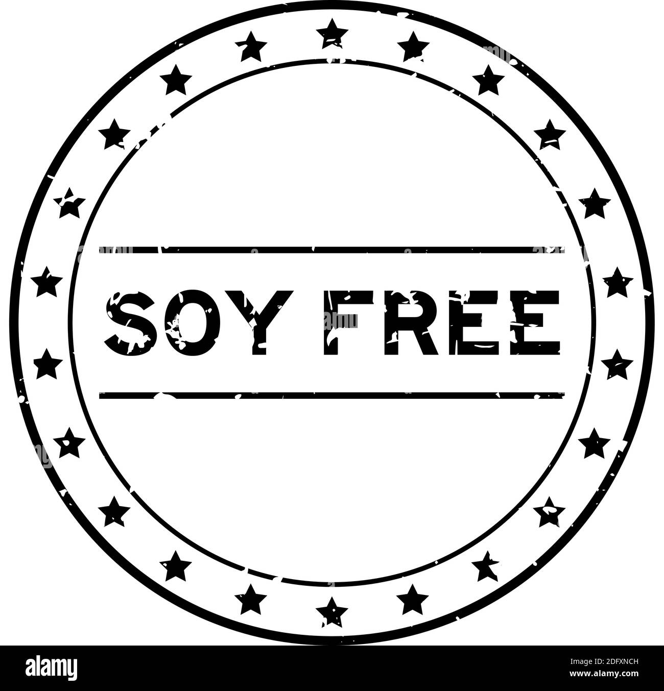 Grunge nero senza soia parola rotonda guarnizione gomma stampigliata su sfondo bianco Illustrazione Vettoriale