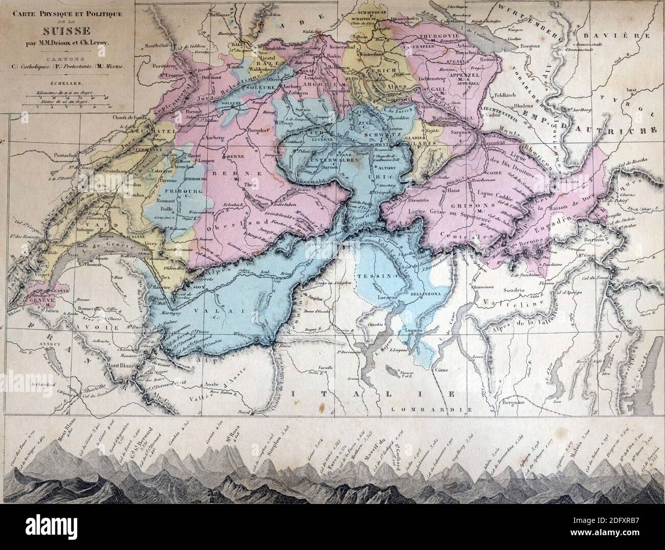 Antica mappa dei cantoni della Svizzera dal 1869 - Atlas Universel et Classique de Geographie, by mm. Droux et CH. Leroy, Editore: Paris: Librairie Foto Stock