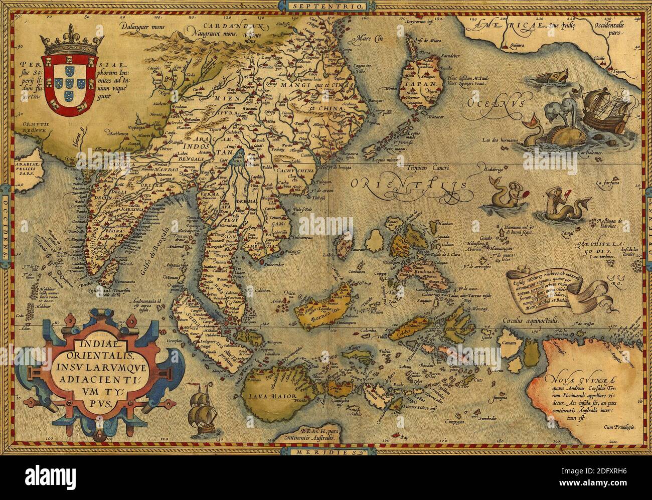 Antica mappa della Cina e del Sud-est asiatico, di Abraham Ortelius, circa 1570 Foto Stock