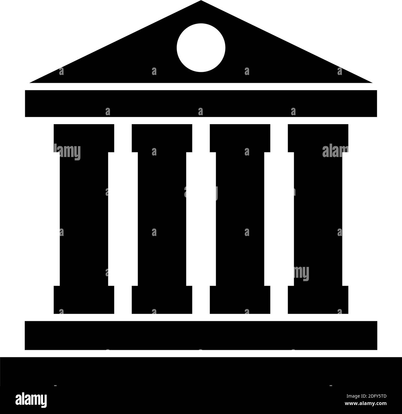 Banca o Corte, Museo o edificio del Teatro. Illustrazione dell'icona Flat Vector. Semplice simbolo nero su sfondo bianco. Banca Corte Museo Teatro Biblioteca s Illustrazione Vettoriale