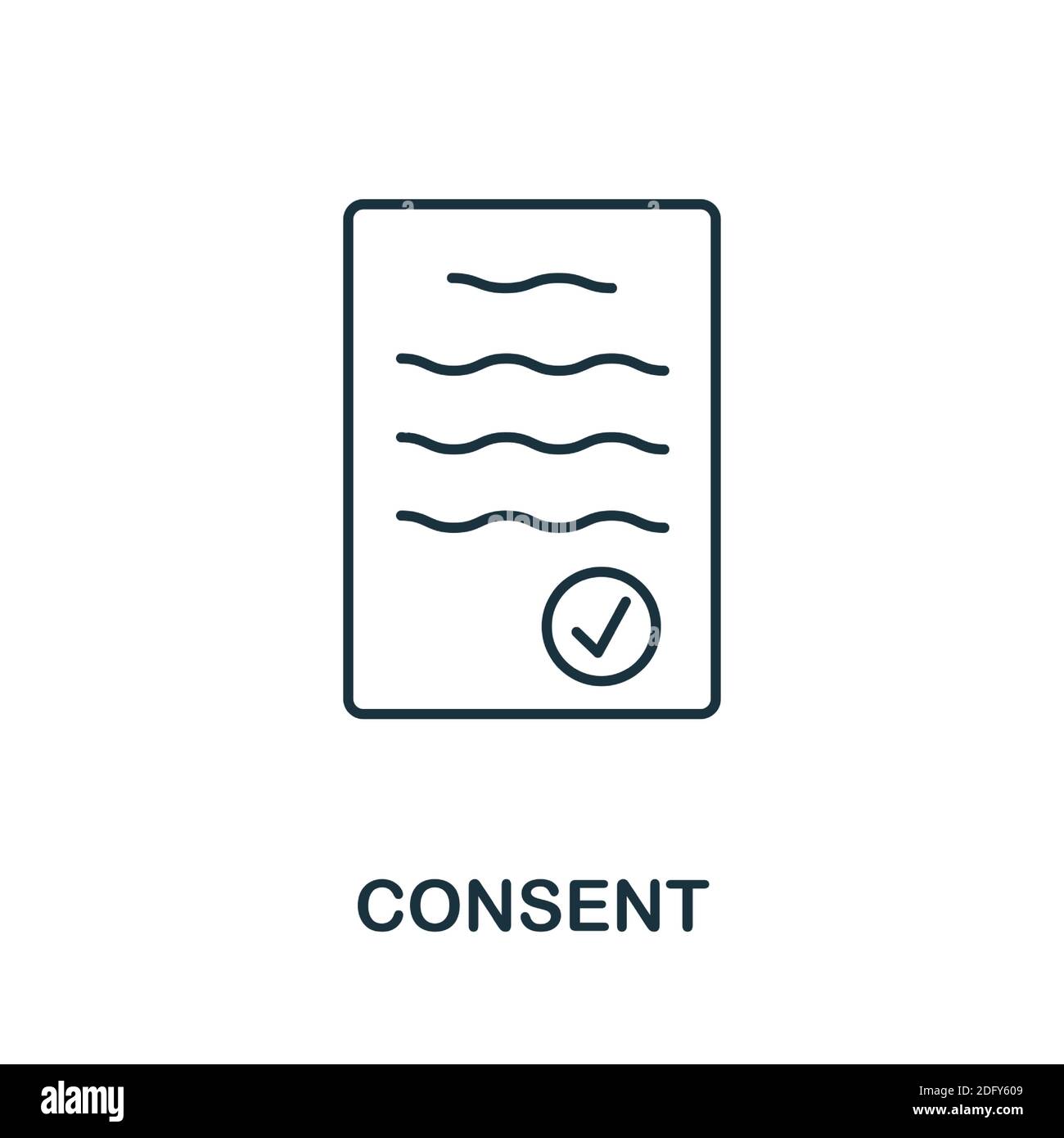 Icona consenso. Elemento stile linea della raccolta gdpr. Icona di consenso sottile per modelli, infografiche e altro ancora Illustrazione Vettoriale