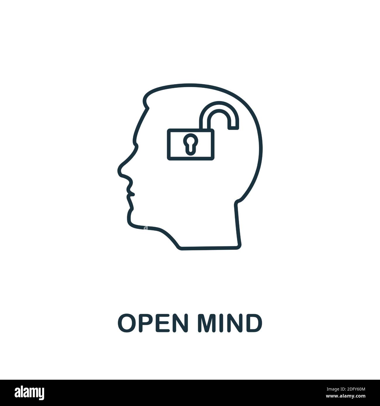 Apri icona mente. Elemento stile di linea della raccolta di abilità sulla vita. Icona sottile Open Mind per modelli, infografiche e altro ancora Illustrazione Vettoriale