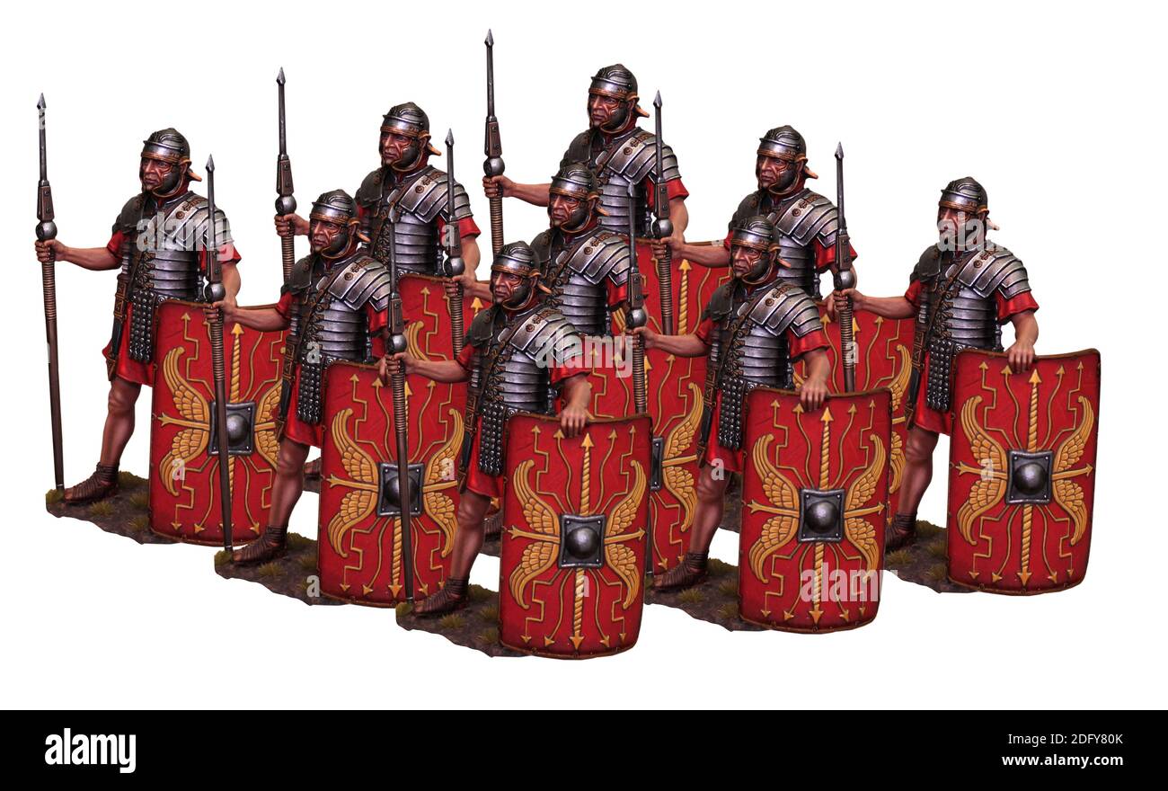 Legione romana. Legionnaires in coorte prima della battaglia. Illustrazione storica. Foto Stock