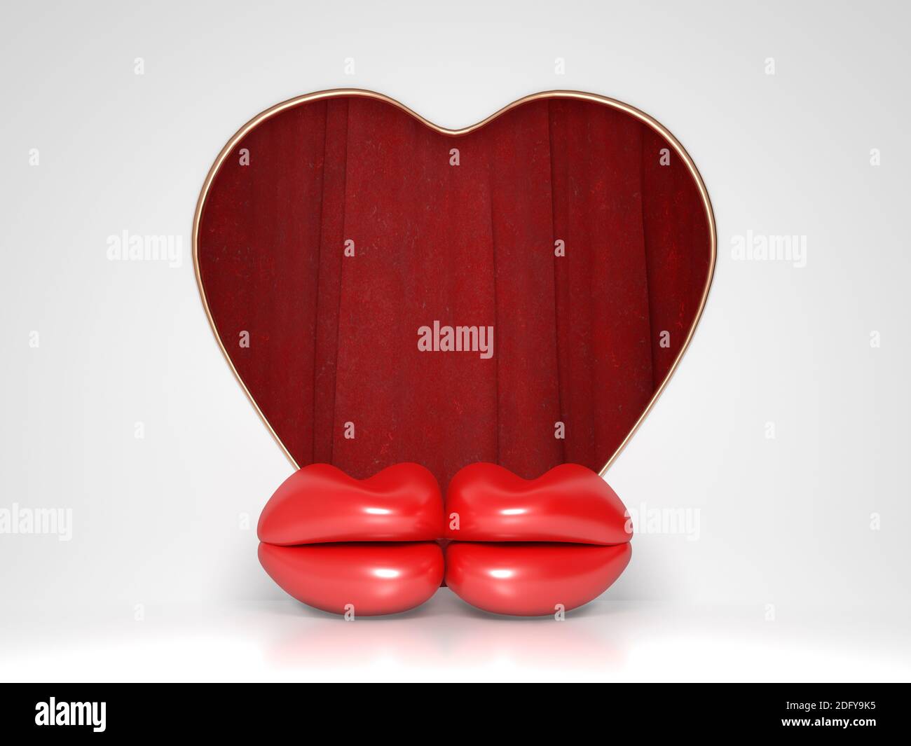 Illustrazione creativa di festa di labbra e un cuore, simboleggiando l'amore il giorno di San Valentino, il giorno del matrimonio. Rendering 3D Foto Stock