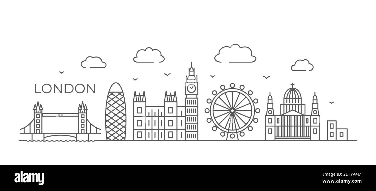 Disegno London Line illustrazione di Londra in linea su bianco sfondo Illustrazione Vettoriale