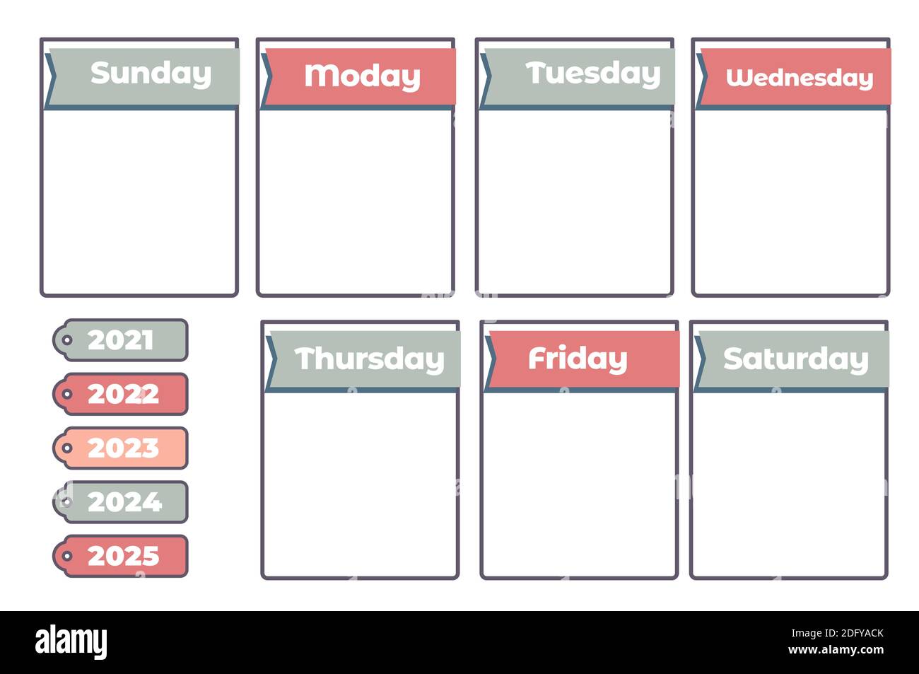 Calendario con mesi e anni, organizzatore di compiti Illustrazione Vettoriale