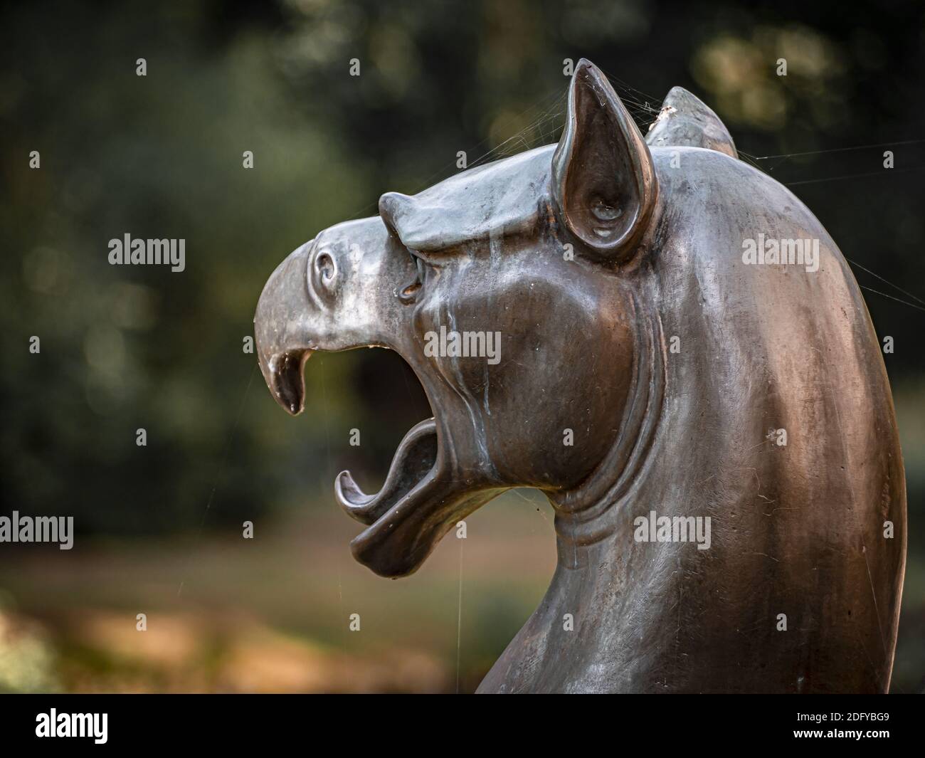 Gryphon testa scultura nel Parco Branitz vicino al castello. Foto Stock