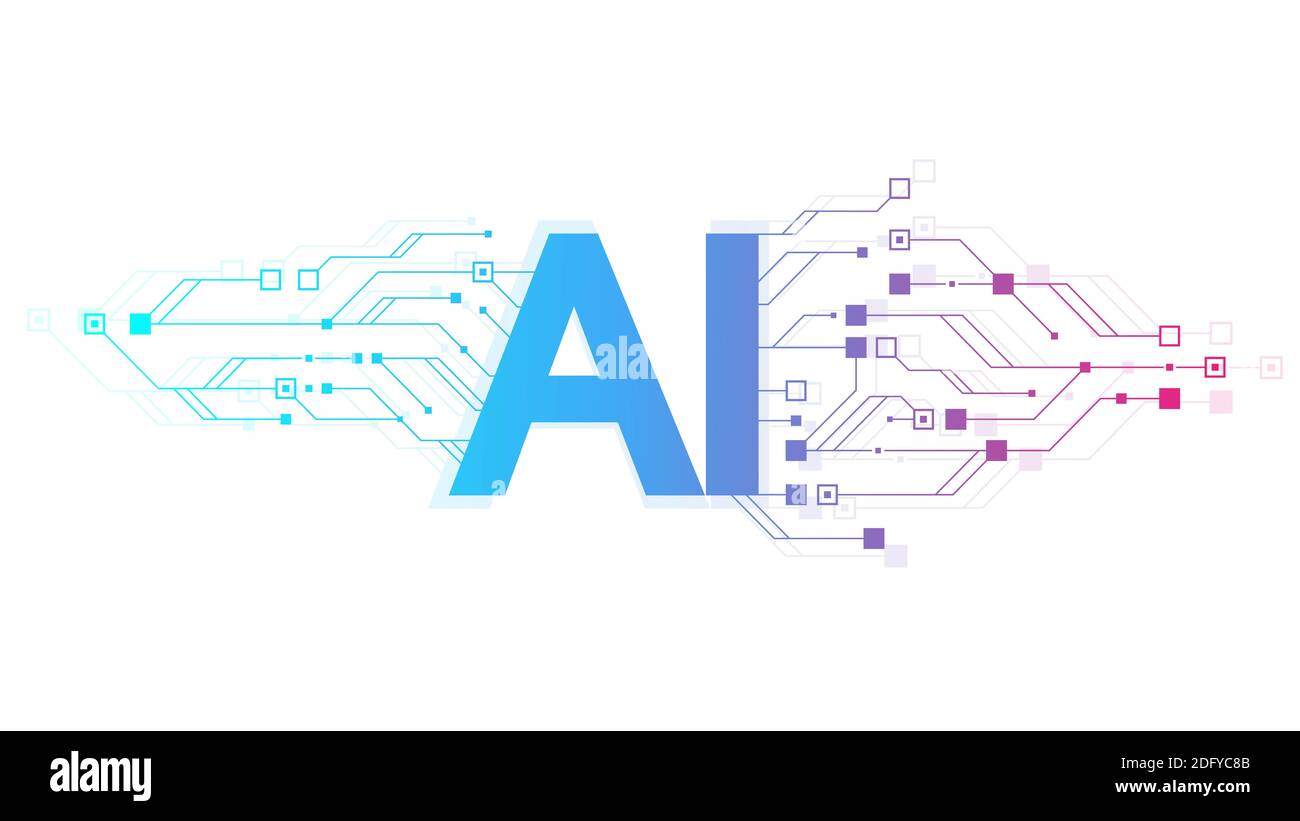 Logo di intelligenza artificiale, simbolo icona ai, concetto di rete neurale blockchain di apprendimento profondo. Apprendimento automatico, intelligenza artificiale, ai. Foto Stock