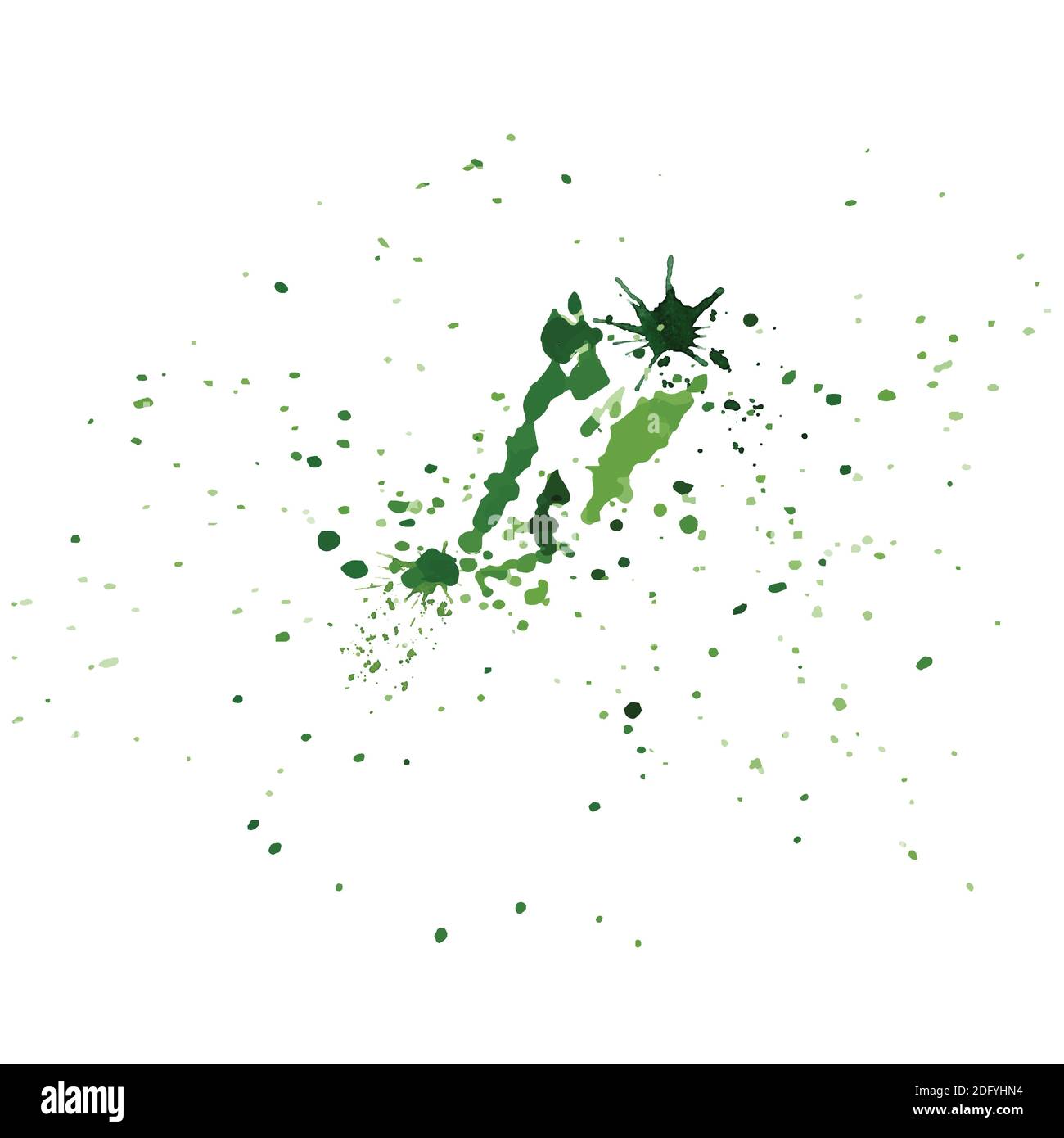 Spruzzi d'acqua verdi dipinti a mano isolati su sfondo bianco. Vettore artistico astratto utilizzato come elemento nel disegno decorativo. Illustrazione Vettoriale