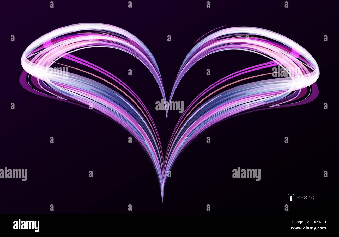 Illustrazione vettoriale del cuore fatto di luci lucenti in movimento che formano forma del cuore, giorno di San Valentino o simbolo di matrimonio Illustrazione Vettoriale