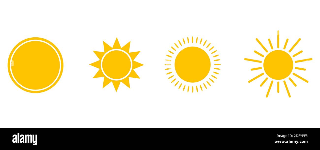 Icone solari. Insieme di immagini solari su sfondo bianco. Solar symbols.Vector Illustrazione Vettoriale