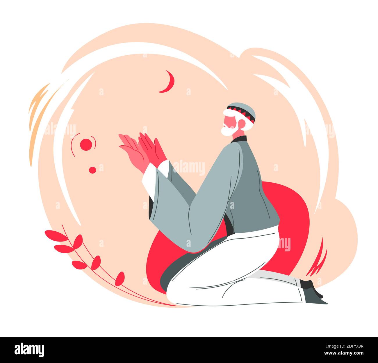 Vecchio musulmano che prega ad allah in vettore di notte Illustrazione Vettoriale