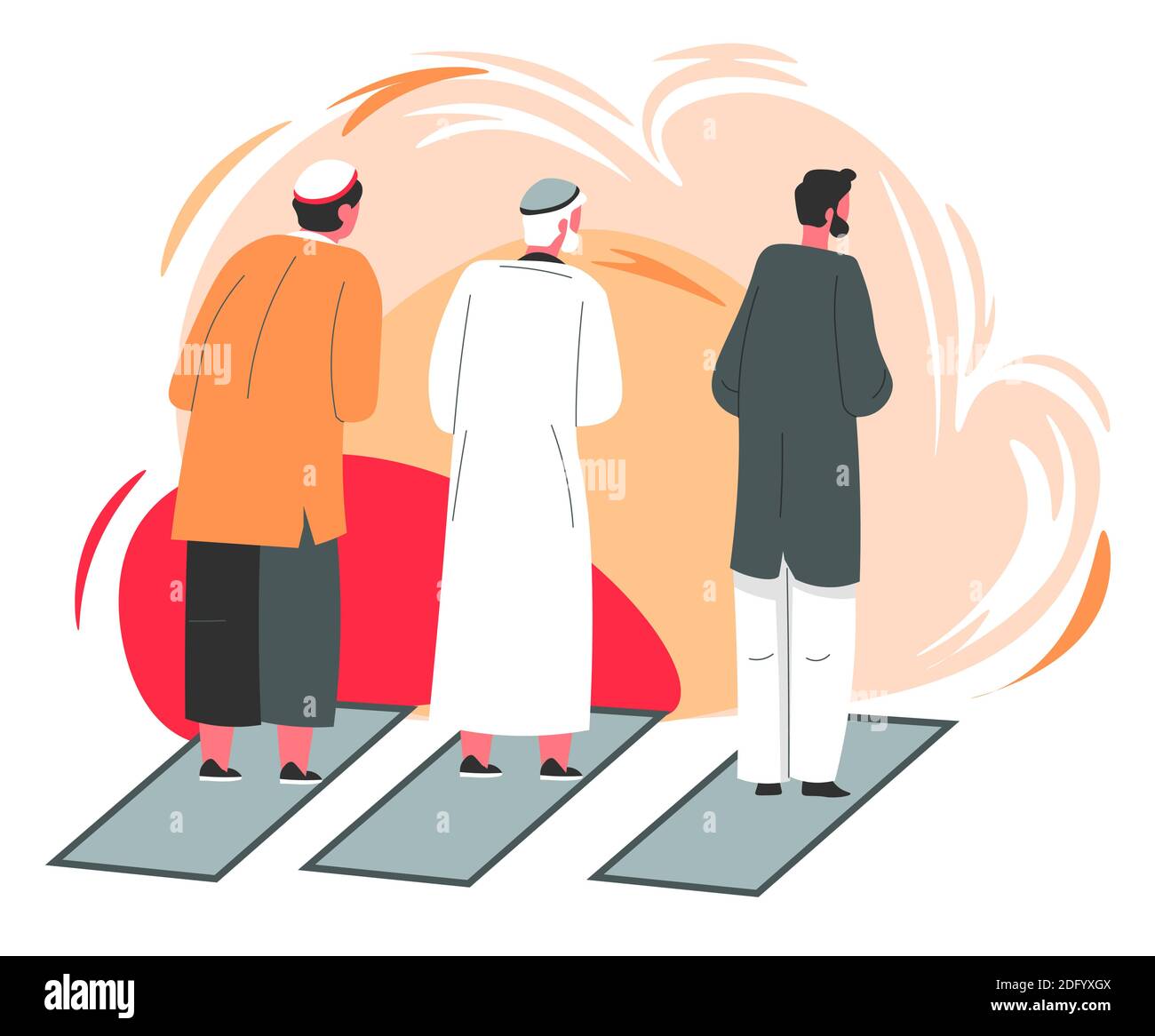 Uomini arabi che pregano sui tappeti, religione islam Illustrazione Vettoriale
