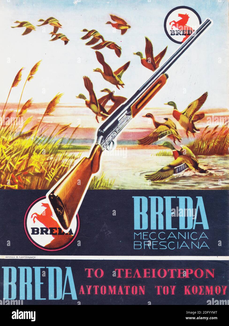 Breda shotgun, retro copertina pubblicità rivista stampa . Dalla rivista di caccia greca d'epoca Kinigetika Nea 1959 Foto Stock