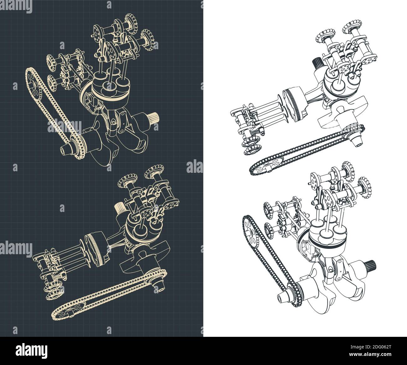 Illustrazione vettoriale stilizzata del motore Moto a due cilindri con  catena meccanica disegni della trasmissione Immagine e Vettoriale - Alamy