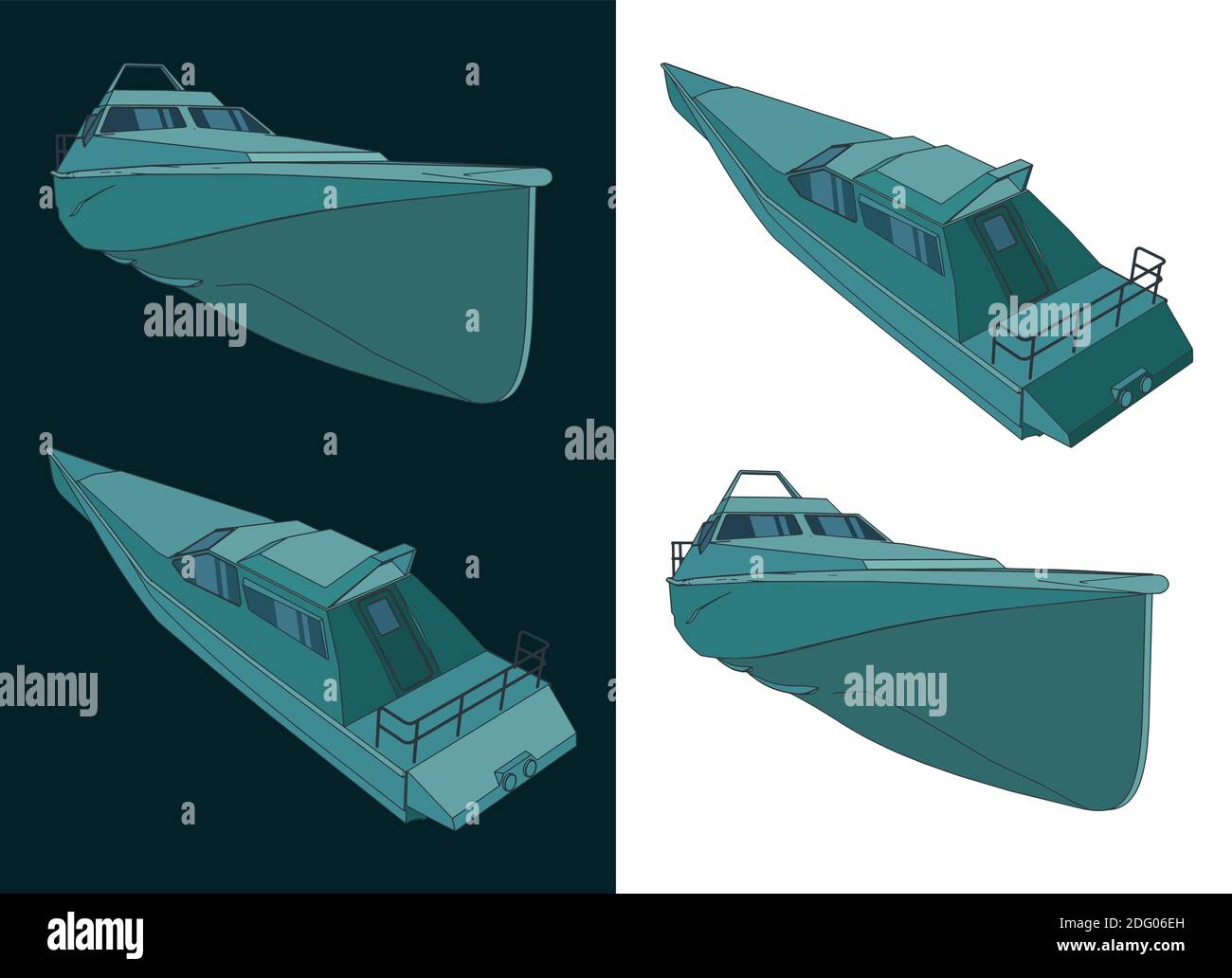 Illustrazione vettoriale stilizzata disegni a colori per imbarcazioni a pattuglia ad alta velocità Illustrazione Vettoriale