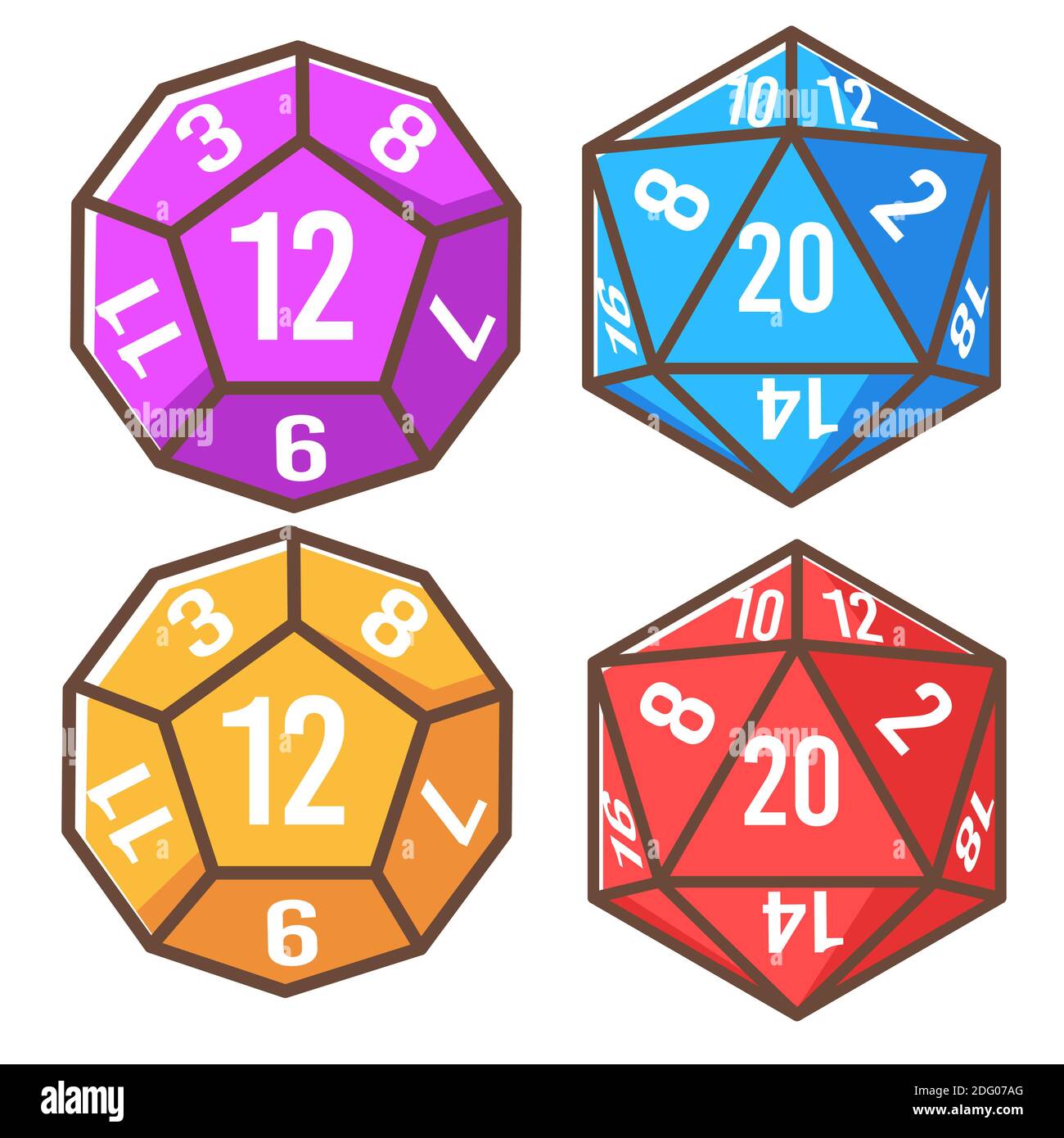 Cubo di dadi poliedrici con numeri, giochi Illustrazione Vettoriale
