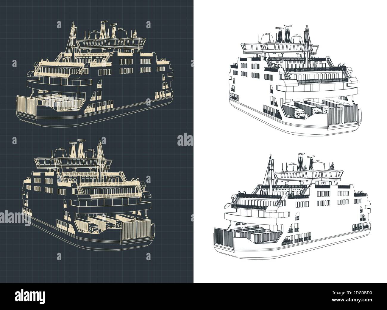 Illustrazione vettoriale stilizzata di disegni di un traghetto Illustrazione Vettoriale