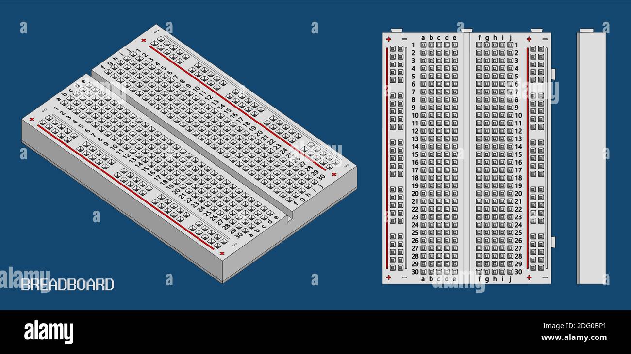 Illustrazione vettoriale stilizzata di una breadboard per ingegneri elettronici e. appassionati Illustrazione Vettoriale