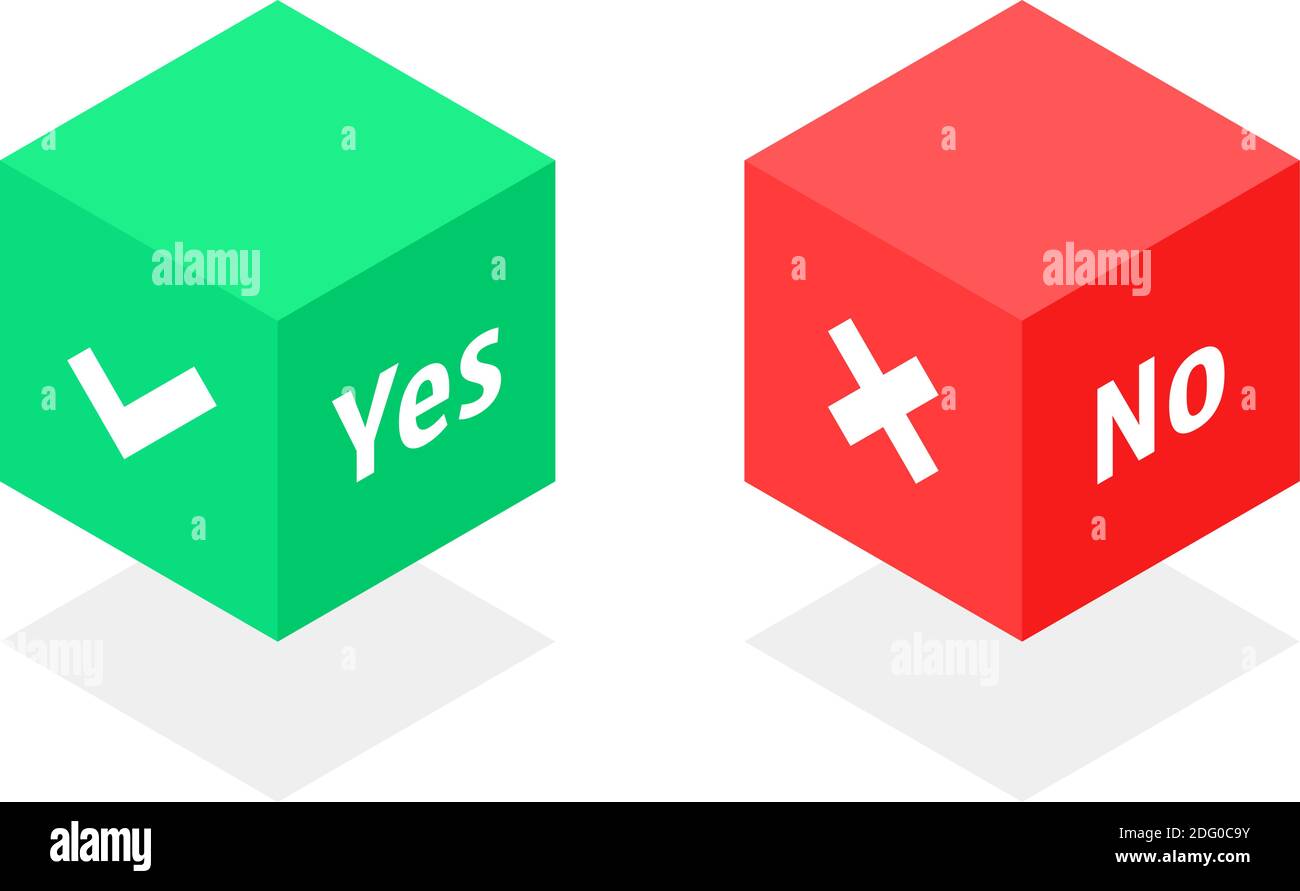 cubo isometrico con contrassegni sì o no Illustrazione Vettoriale