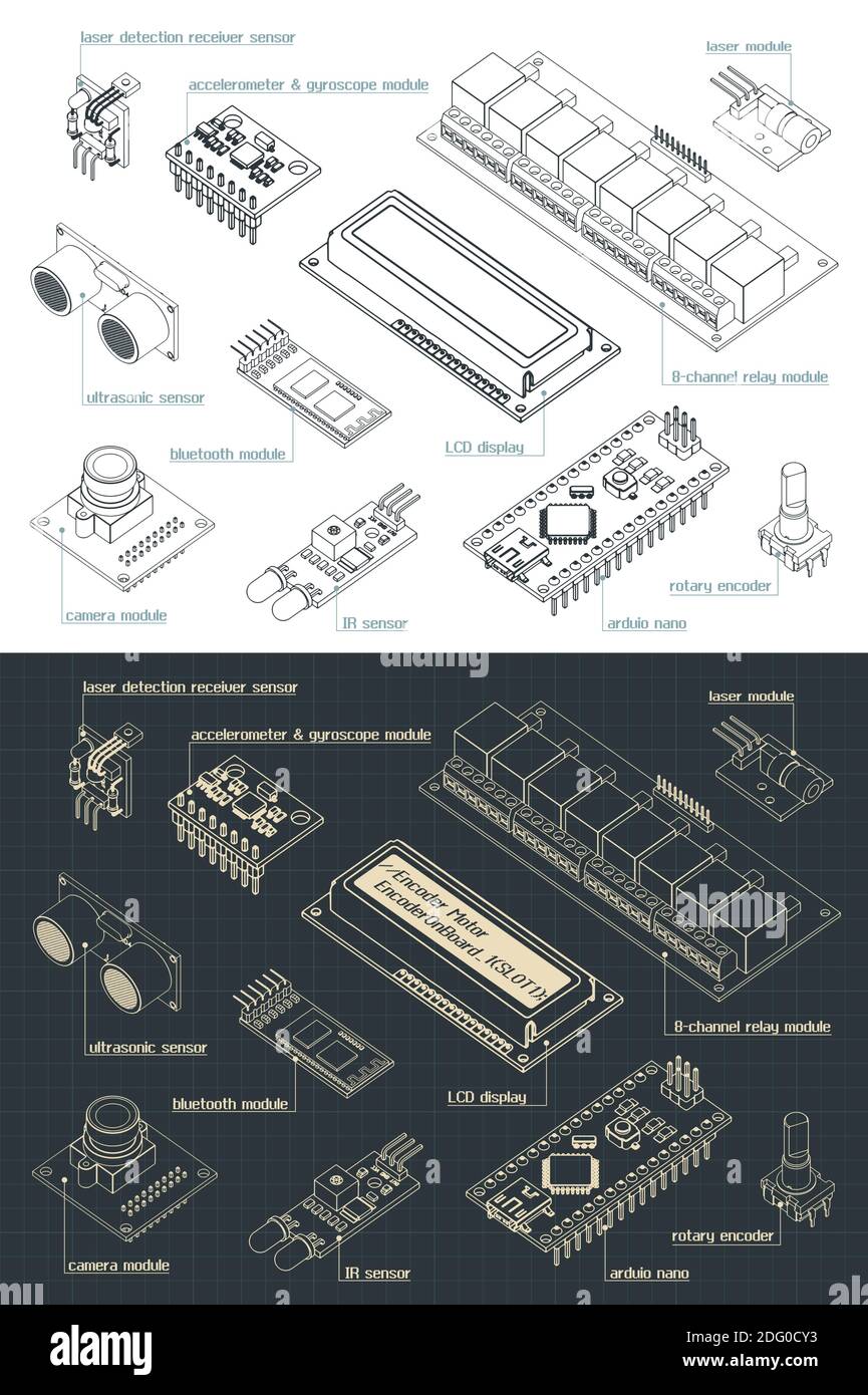 Illustrazione vettoriale stilizzata di un set di sensori Arduino Immagine e  Vettoriale - Alamy