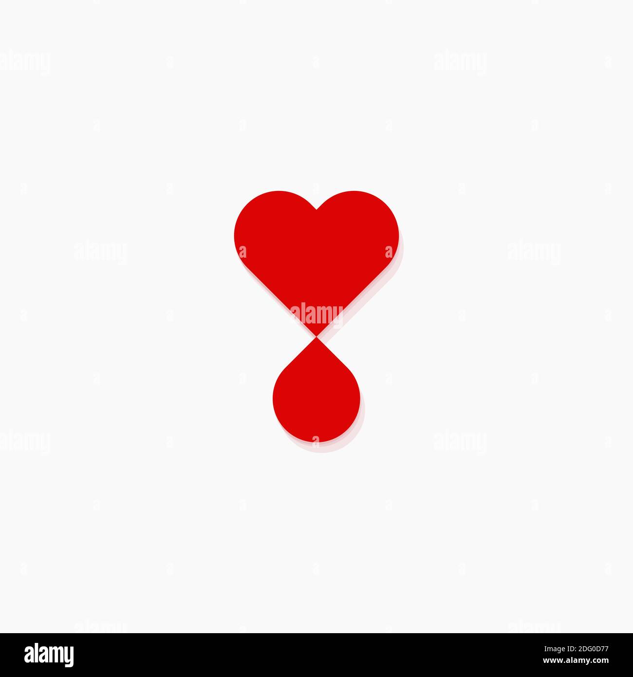 Concetto di logo vettoriale piatto per donazione di sangue. Icona della silhouette rossa isolata per trasfusione di sangue su sfondo bianco. Cuore e goccia simbolo di carità Illustrazione Vettoriale