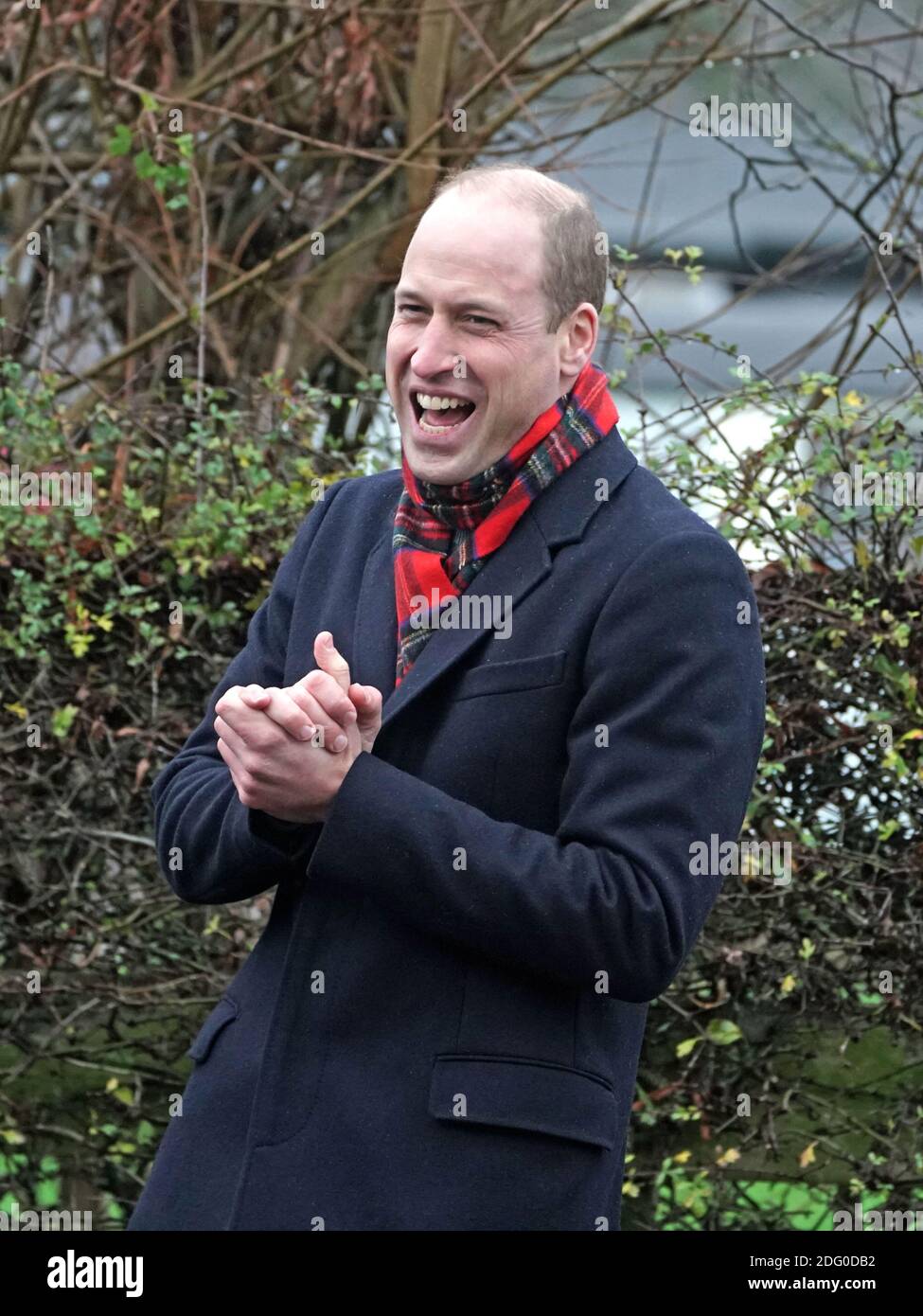 Il Duca di Cambridge lascia la chiesa della Santissima Trinità d'Inghilterra prima scuola a Berwick su Tweed il secondo giorno di un tour di tre giorni attraverso il paese. Foto Stock