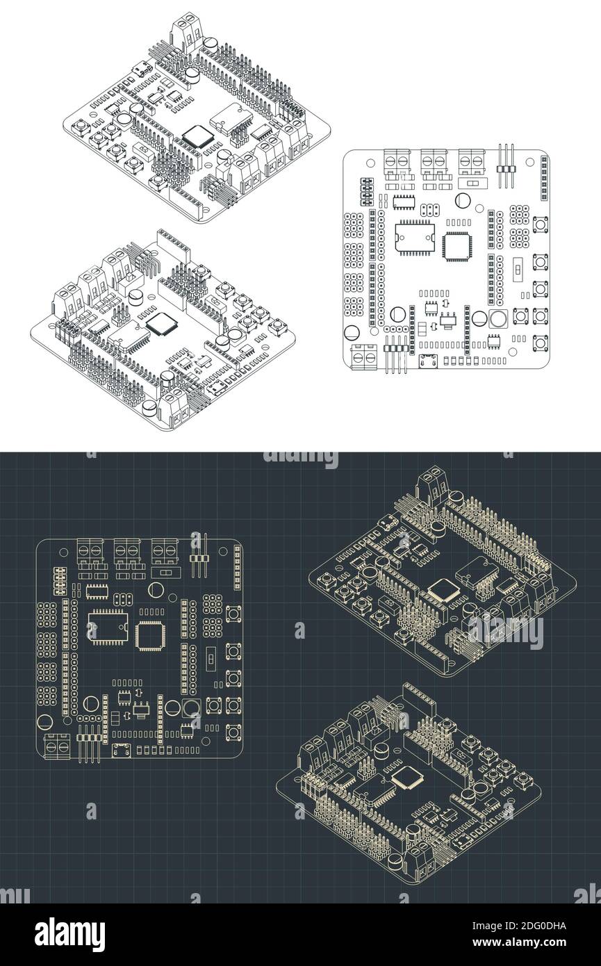 Illustrazione vettoriale di un controller robotico Arduino Romeo V2 Illustrazione Vettoriale