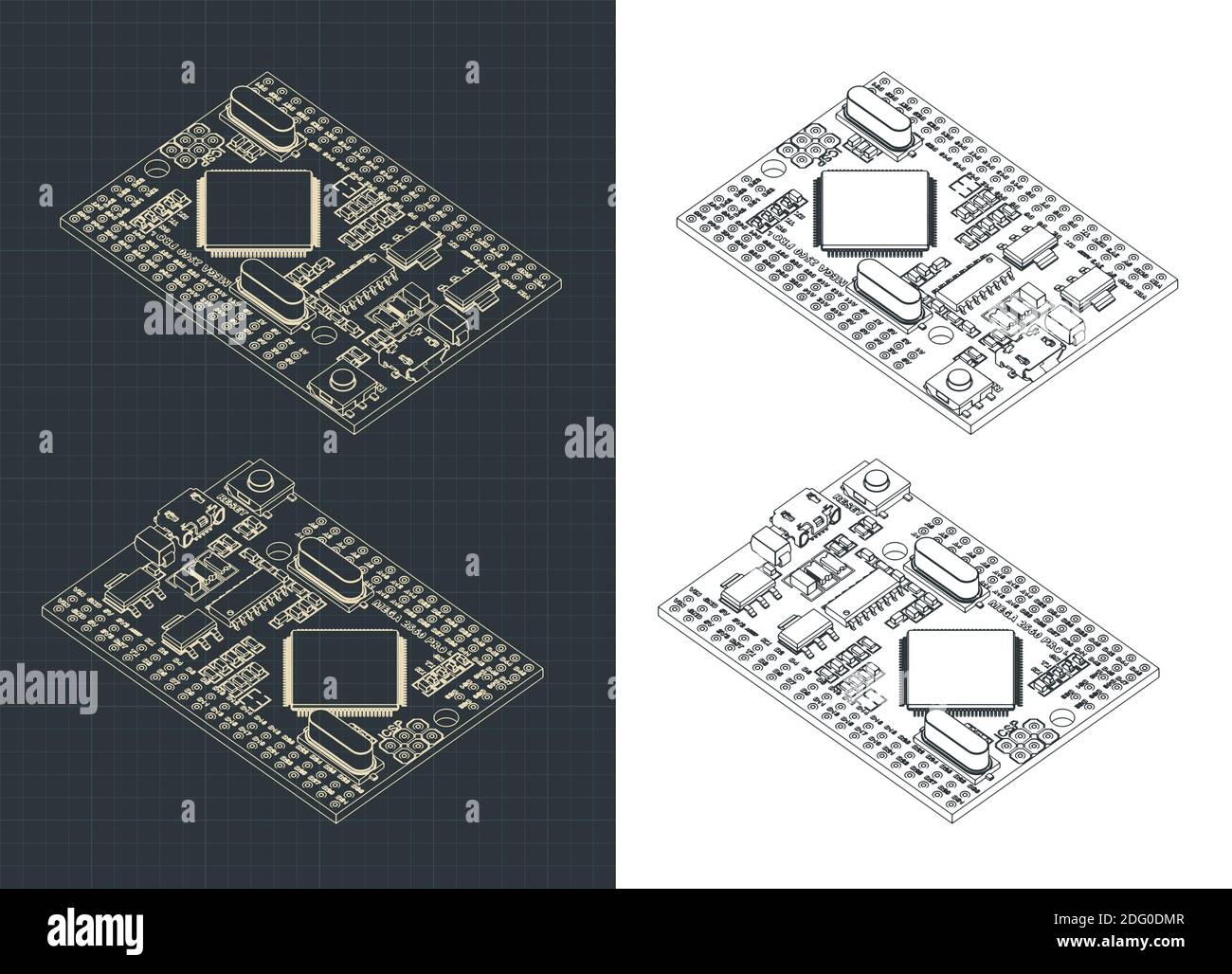 Illustrazione vettoriale dei disegni a colori di un microcontrollore Arduino Mega Pro Illustrazione Vettoriale