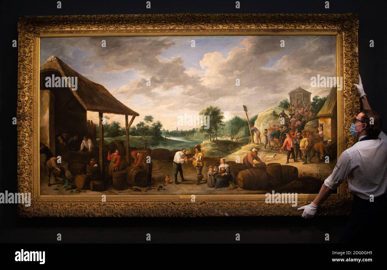 Londra, Regno Unito. 7 Dic 2020. 'La vendemmia del vino' di David Teniers il giovane, parte della vendita serale del Vecchio Maestro a Sotherby's il 10 dicembre. Ha una stima di £3-5 milioni. Credit: Mark Thomas/Alamy Live News Foto Stock