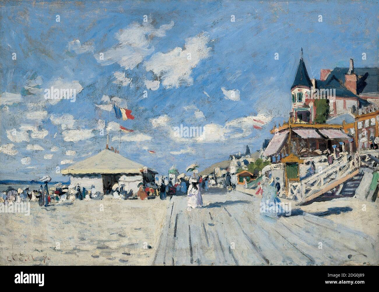 Titolo: Sulla spiaggia a Trouville Creatore: Claude Monet Data: 1870 Medio: Olio su tela dimensione 50 x7 0 cms Località: Raccolta privata Foto Stock