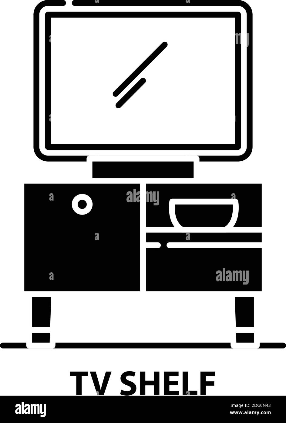 icona dello scaffale tv, segno vettoriale nero con tratti modificabili, illustrazione del concetto Illustrazione Vettoriale