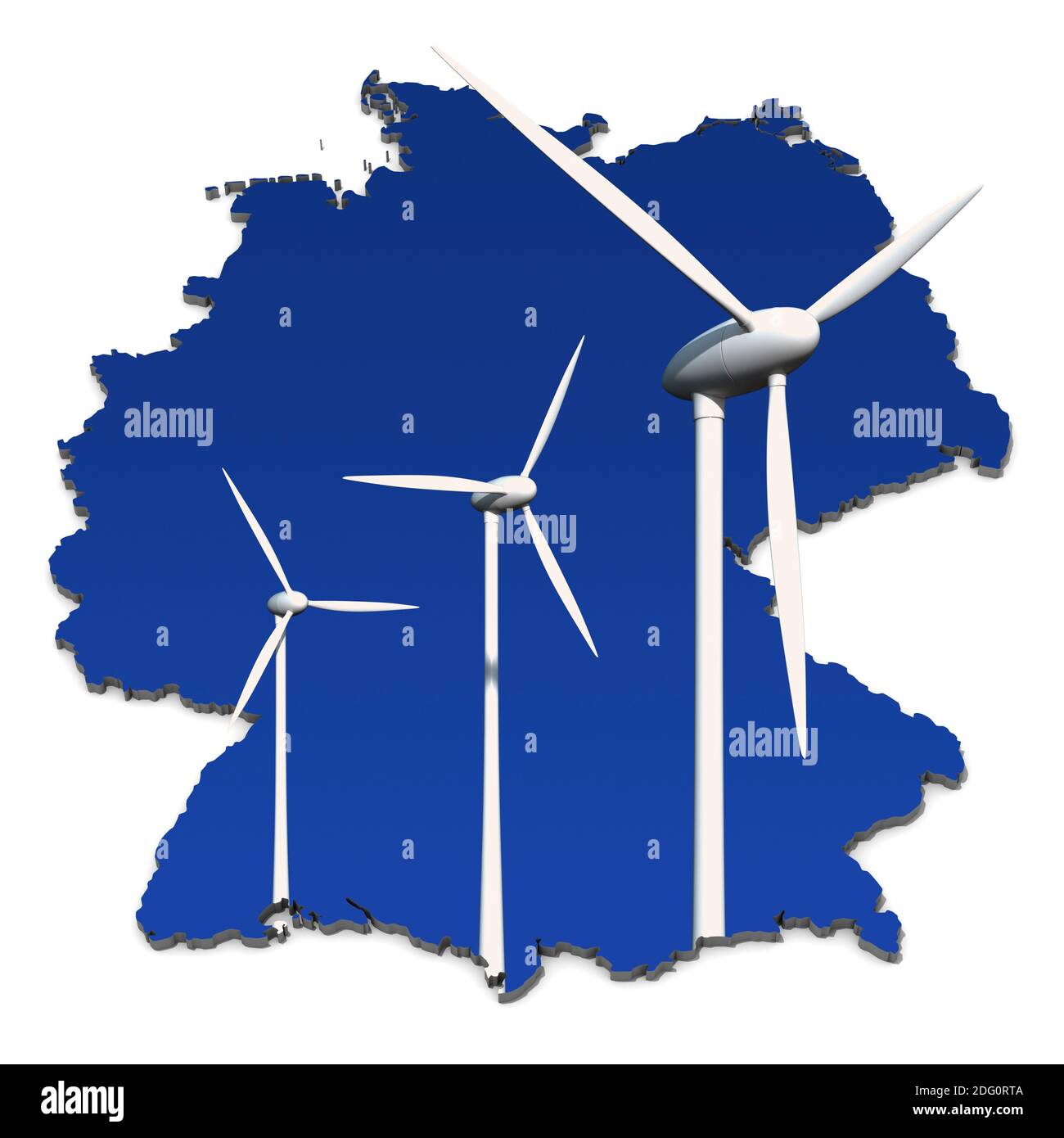 Turbine eoliche di fronte al blu sulla mappa della Germania Foto Stock