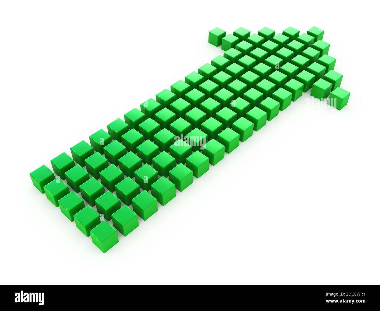 Freccia verde simbolo dai cubi isolato su bianco Foto Stock