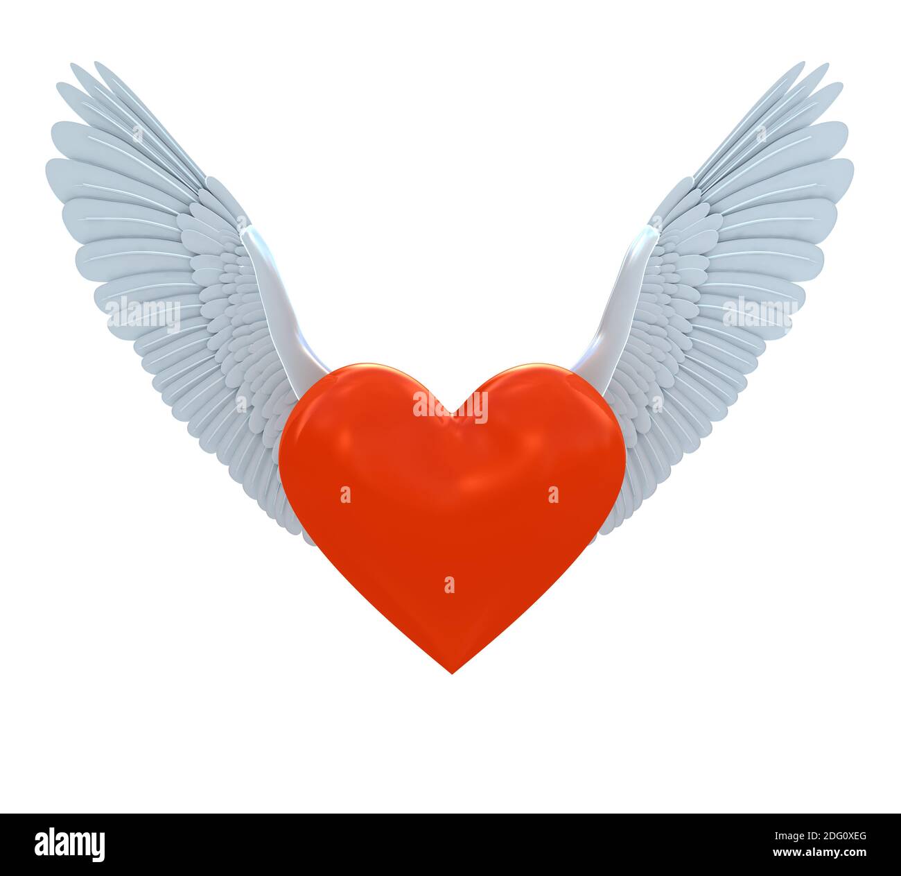 Cuore rosso simbolo con ali isolato su bianco Foto Stock