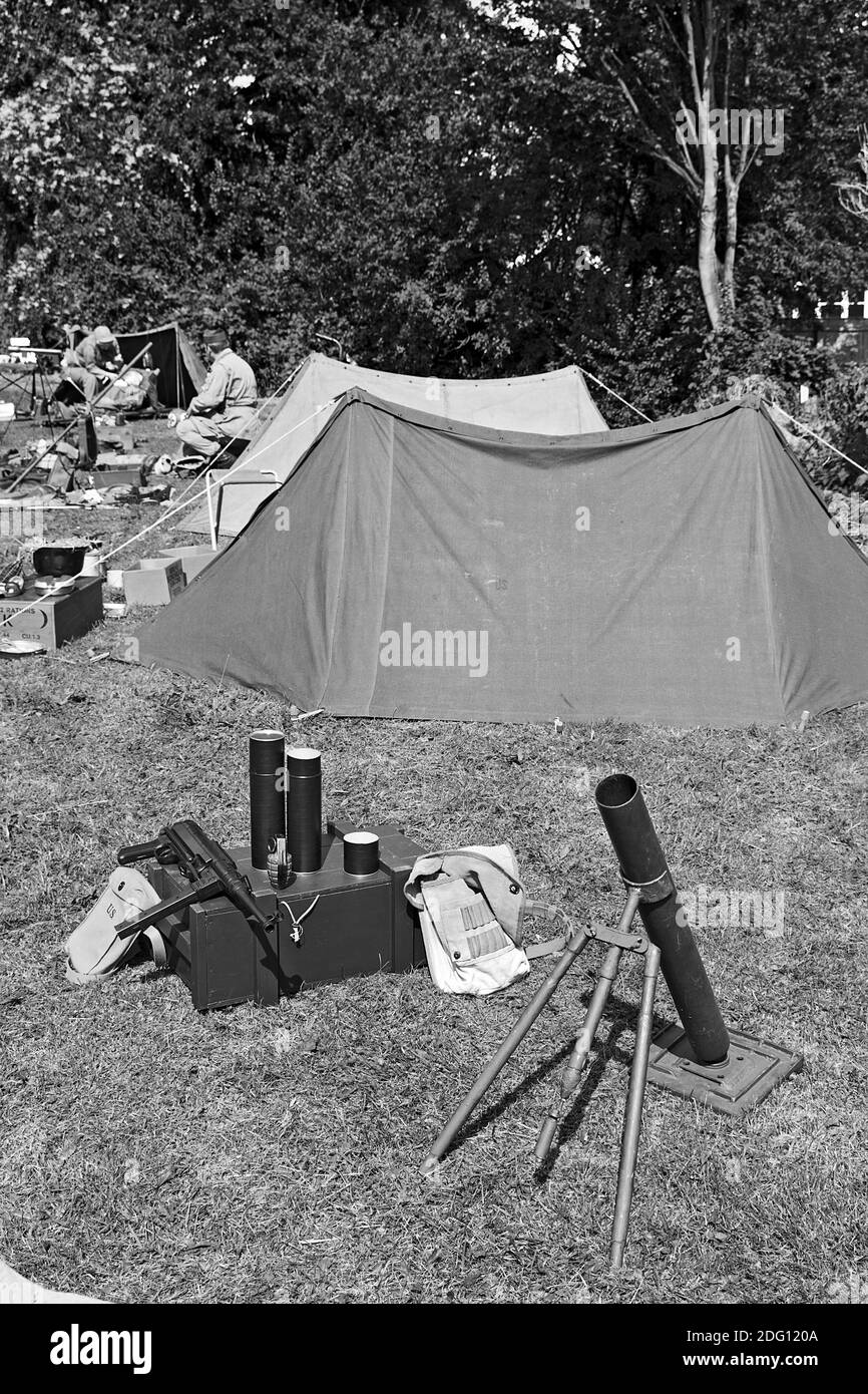 Mock up WWII field camp a nord Thoreby 40's weekend, Lincolnshire, Regno Unito Foto Stock