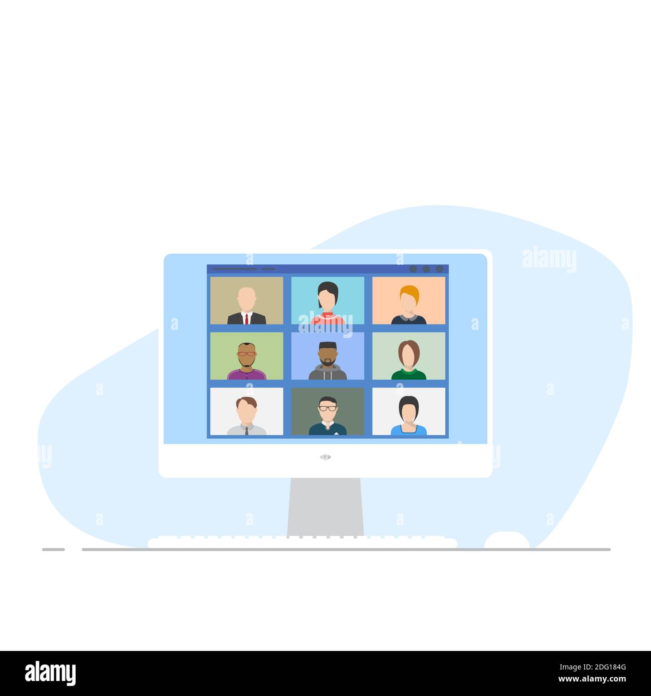 Collegamento video online di tipo piatto sull'illustrazione del monitor Illustrazione Vettoriale