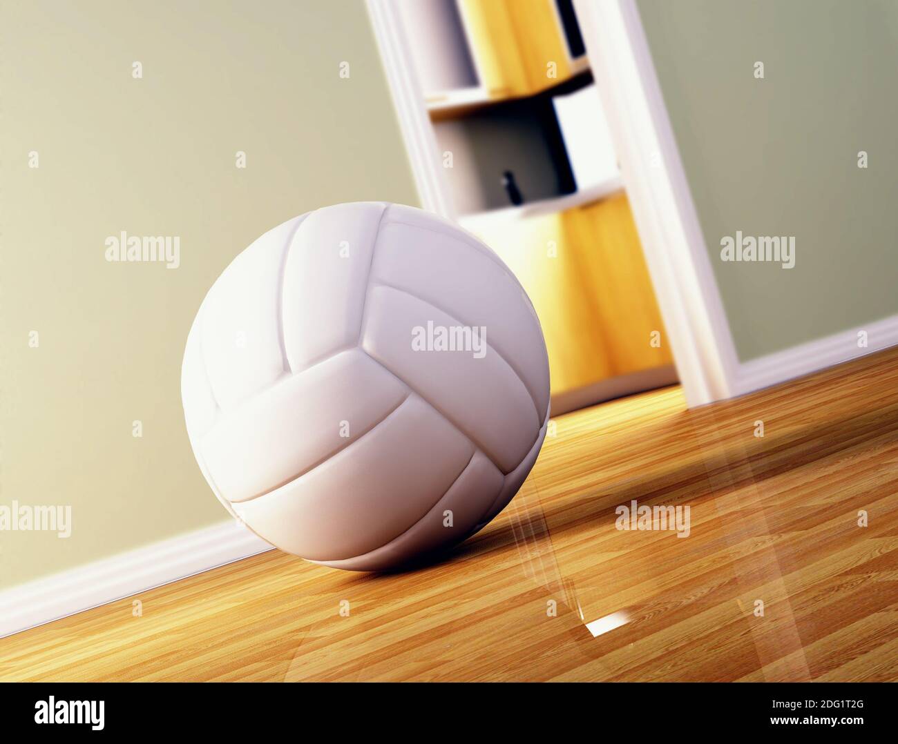 Palla volley su pavimento in legno Foto Stock