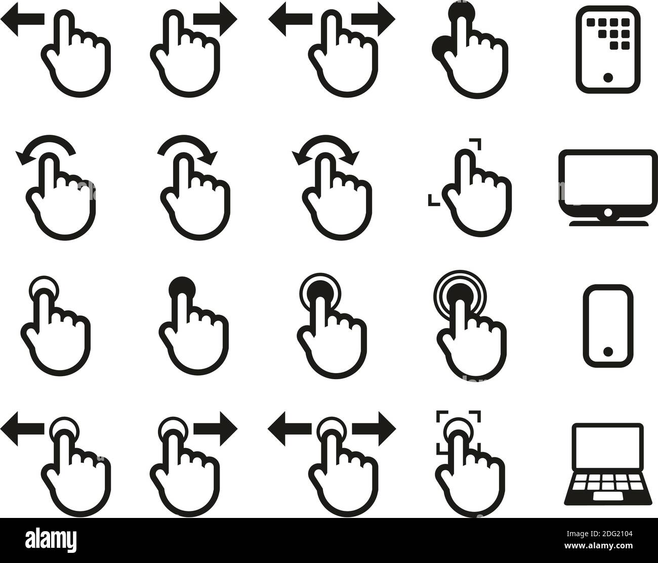 Icone del touchscreen Bianco e nero Imposta Grande Illustrazione Vettoriale