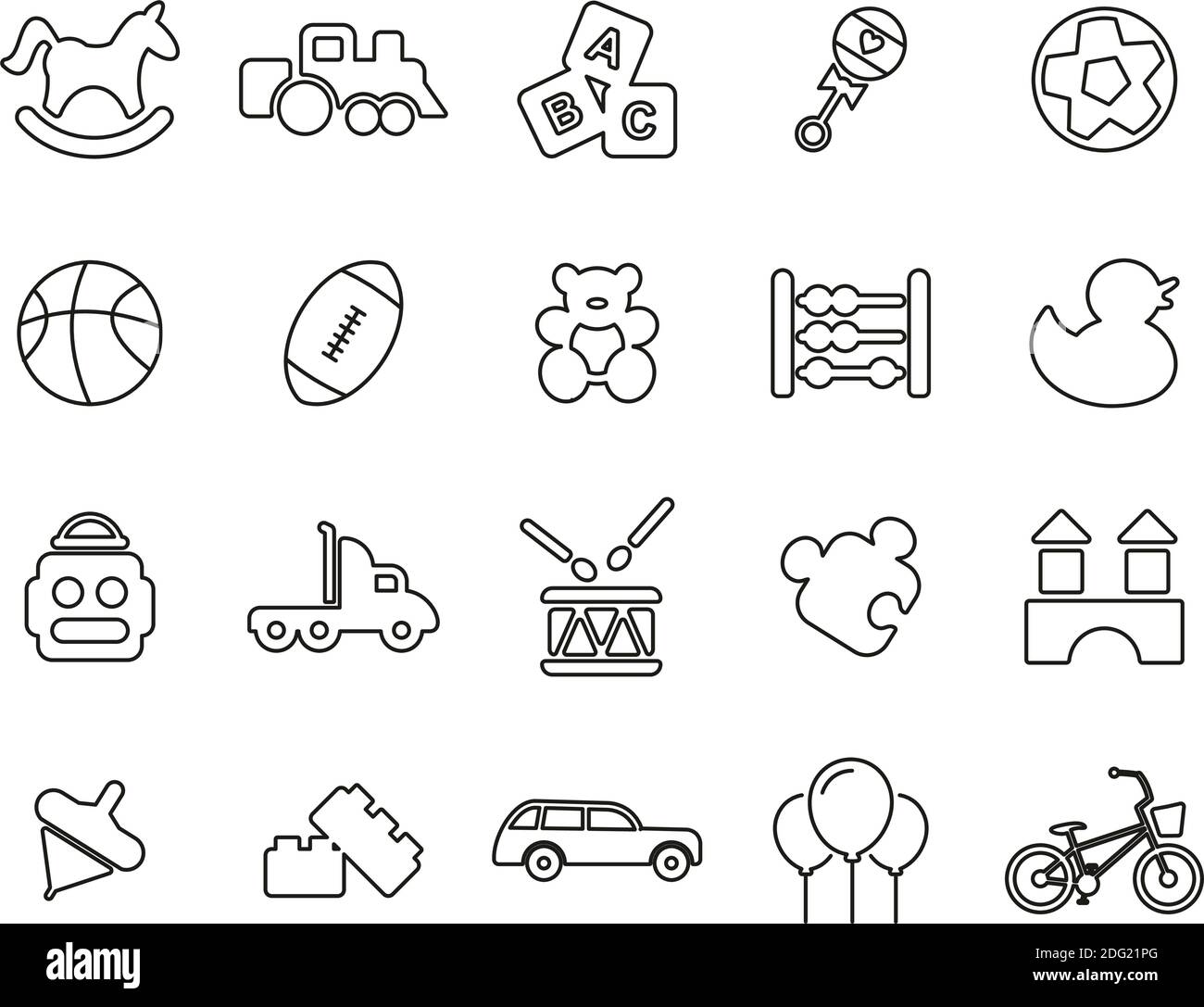 Giocattoli icone nero e bianco sottile Set grande Illustrazione Vettoriale