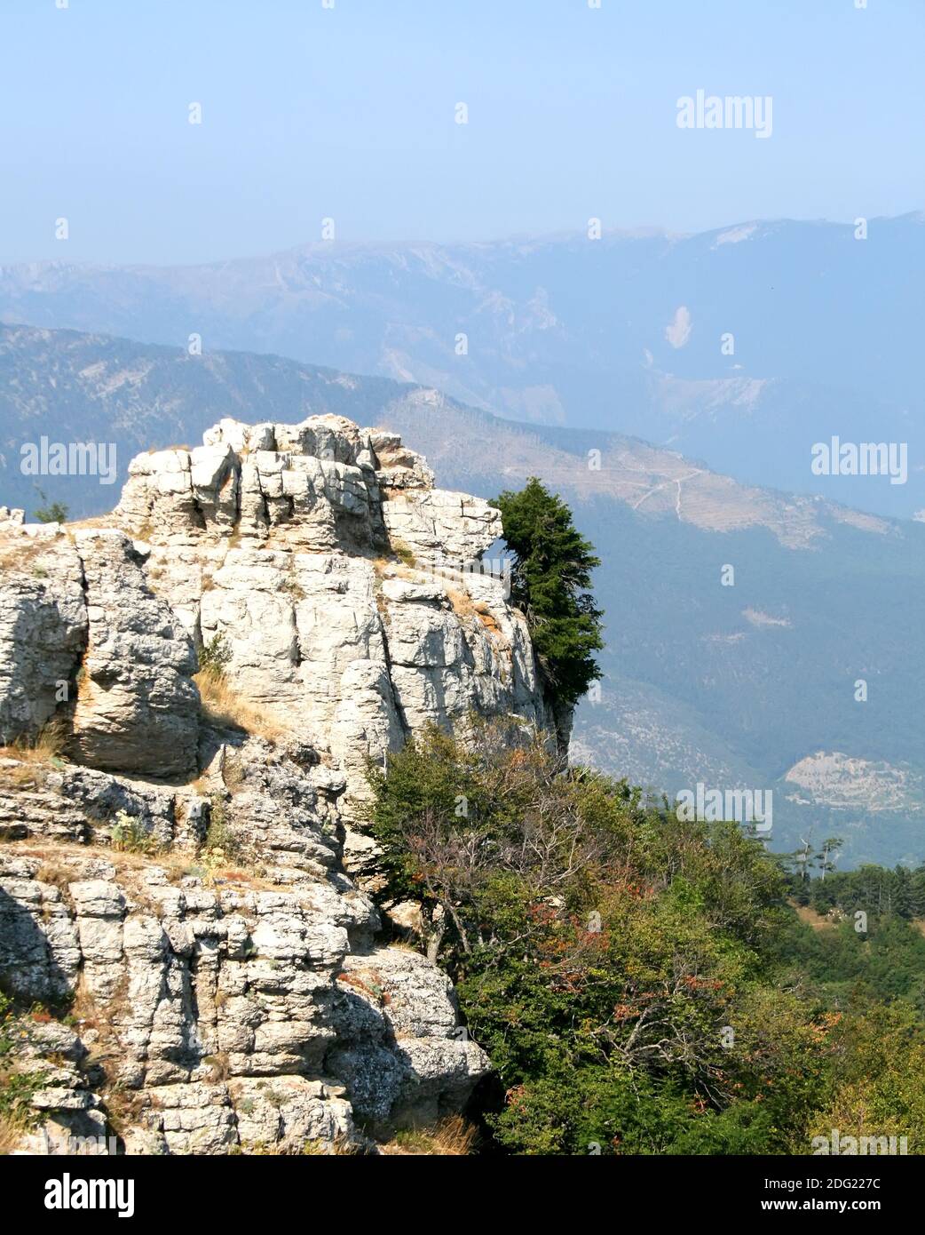 Cima della montagna con il verde bosco sopra Foto Stock